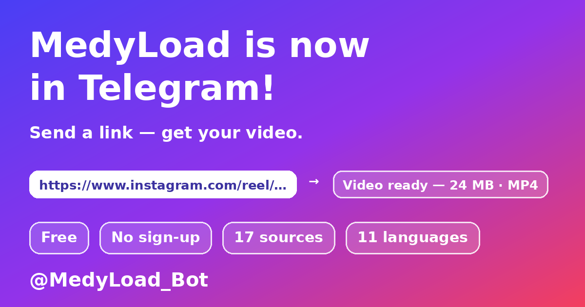 MedyLoad — Telegram ಬಾಟ್ ಮೂಲಕ ವೀಡಿಯೊ ಡೌನ್‌ಲೋಡ್